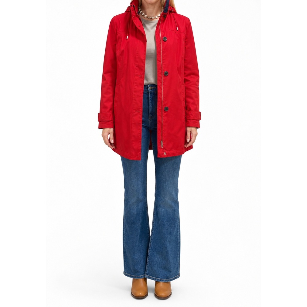 Lands' End Women's Coat – Red with Navy Accents Size M | Removable Lining & Hood